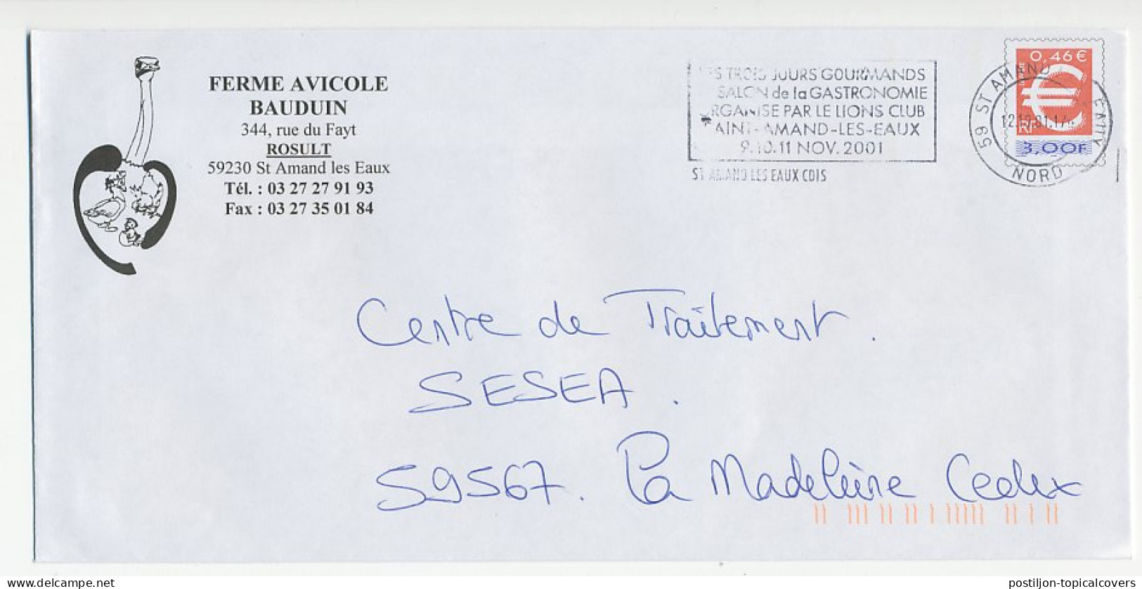 Postal Stationery / PAP France 2001 Bird - Ostrich - Chicken - Duck - Hoftiere