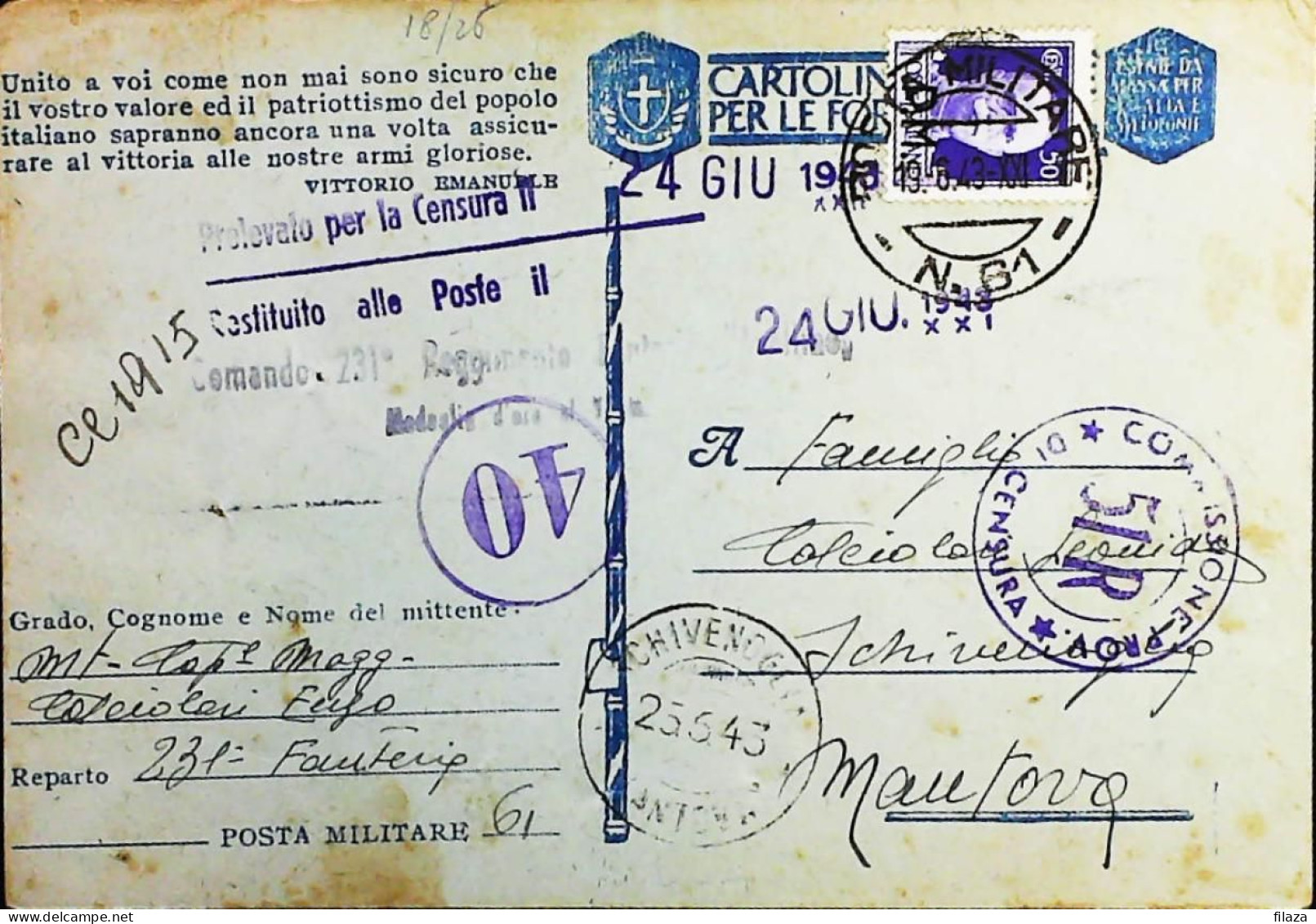 POSTA MILITARE ITALIA IN GRECIA  - WWII WW2 - S6841 - Military Mail (PM)