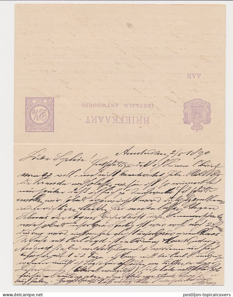 Briefkaart G. 24 / Bijfrankering Amsterdam - Duitsland 1890 - Entiers Postaux
