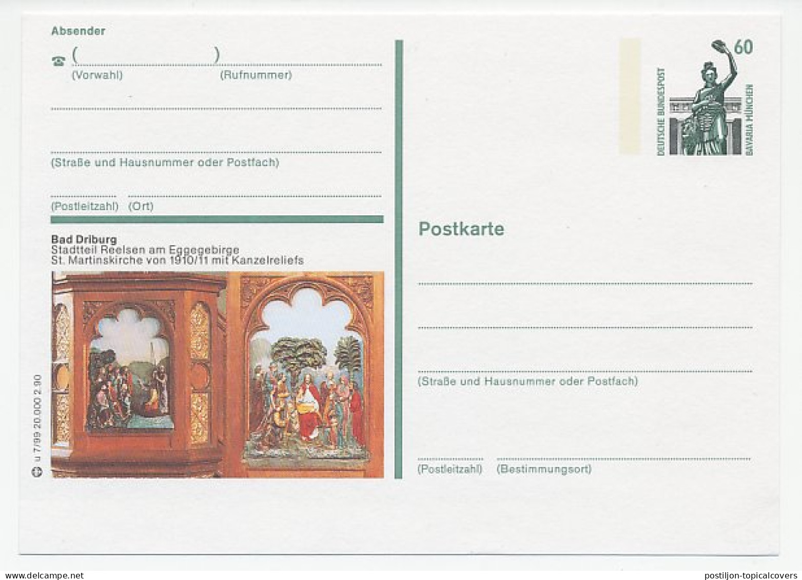 Postal Stationery Germany 1990 Jesus Christ - Pulpit Reliefs - Autres & Non Classés