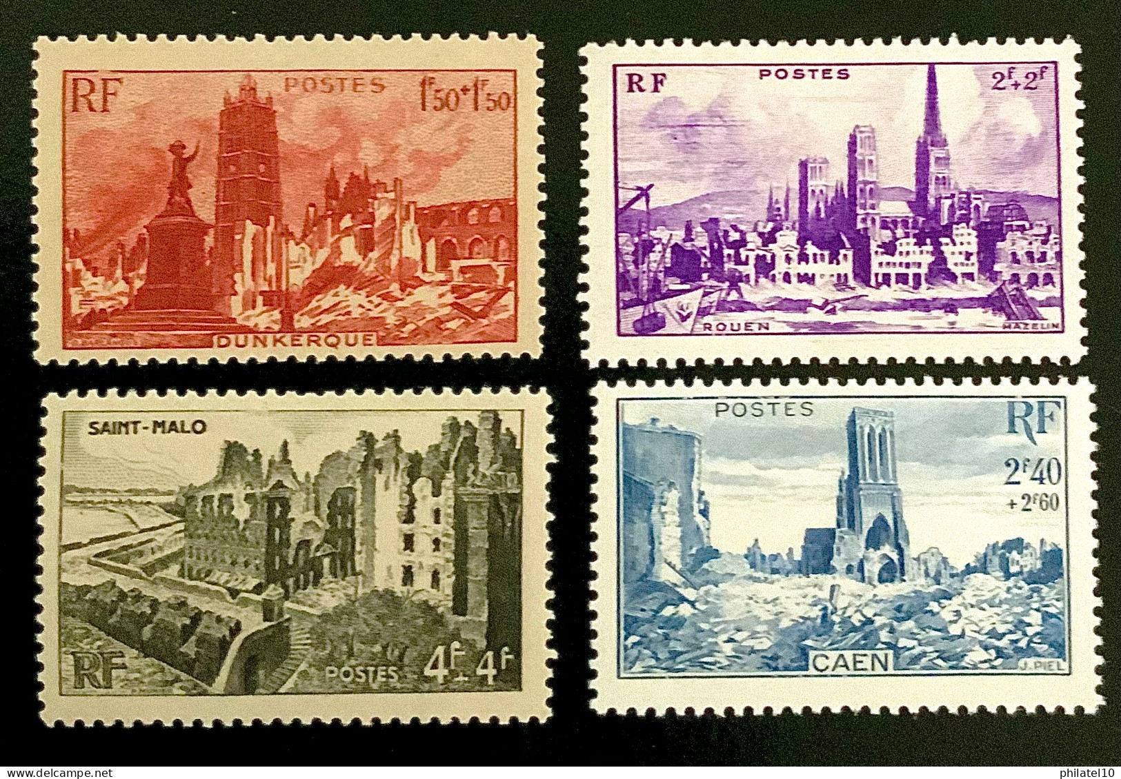 1945 FRANCE N 744 A 747 VILLES MARTYRES . CAEN . ROUEN. SAINT MALO . DUNKERQUE - NEUF** - Unused Stamps