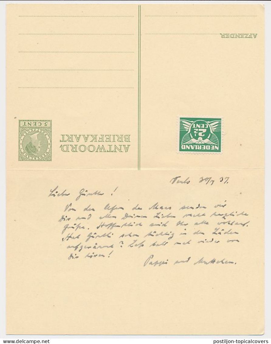 Briefkaart G. 230 / Bijfrankering Venlo - Duitsland 1937 - Entiers Postaux