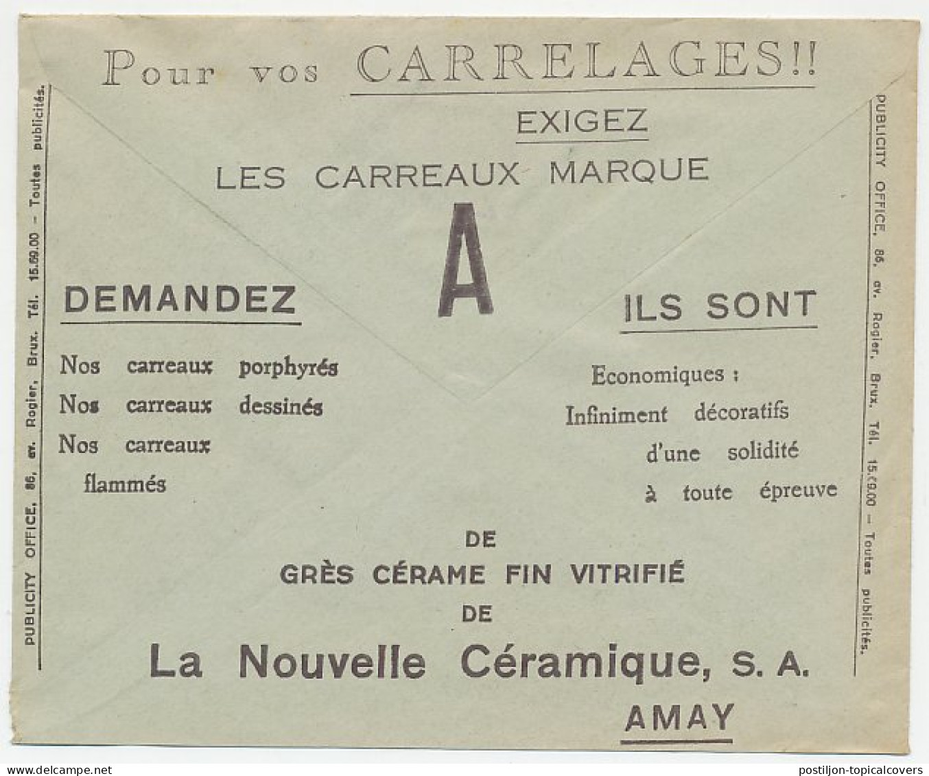 Postal Cheque Cover Belgium 1936 Tiles - Ceramic - Pottery - Advertising - Autres & Non Classés