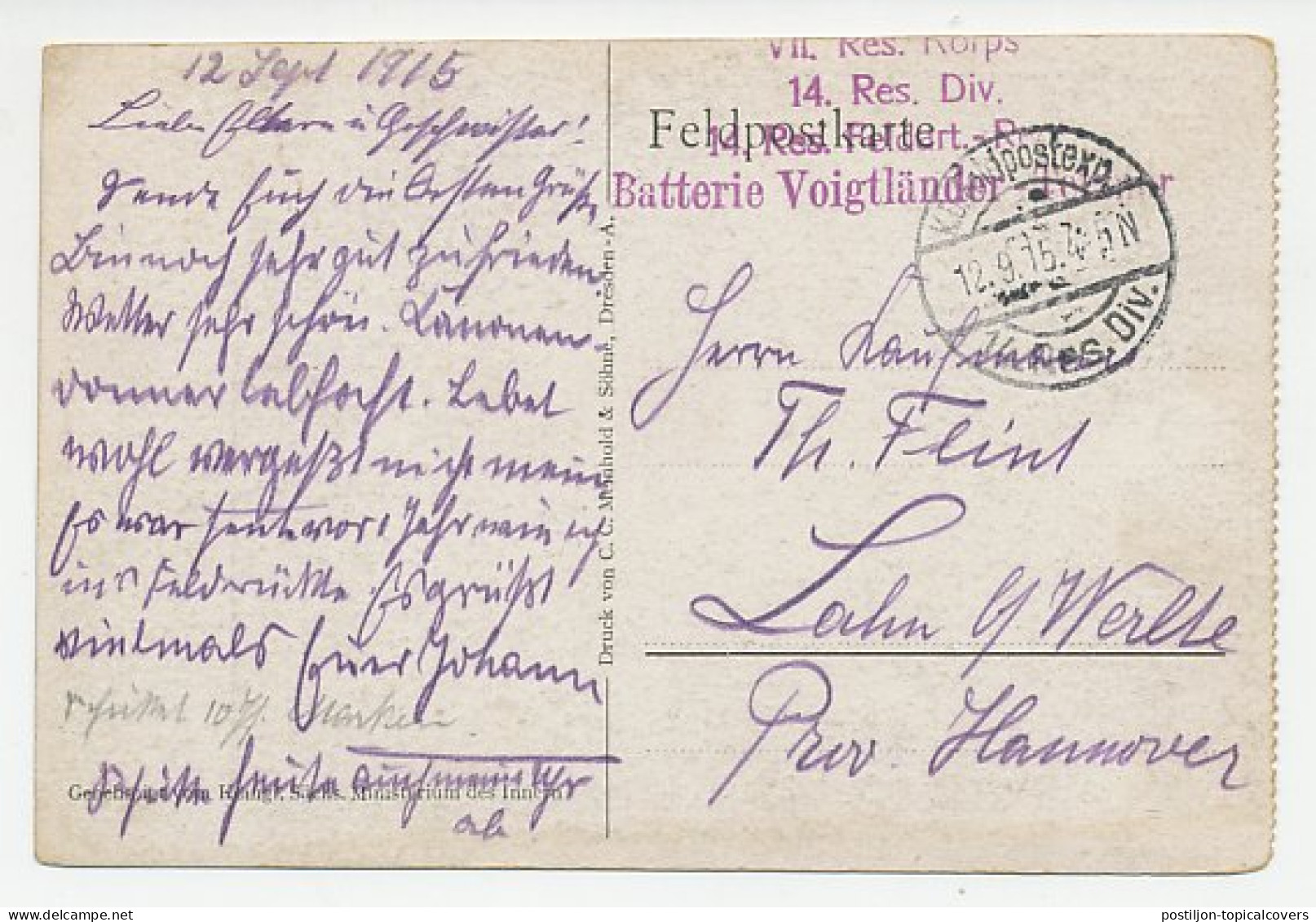 Fieldpost Postcard Germany / France 1915 War Violence - La Ville Aux Bois - WWI - WW1