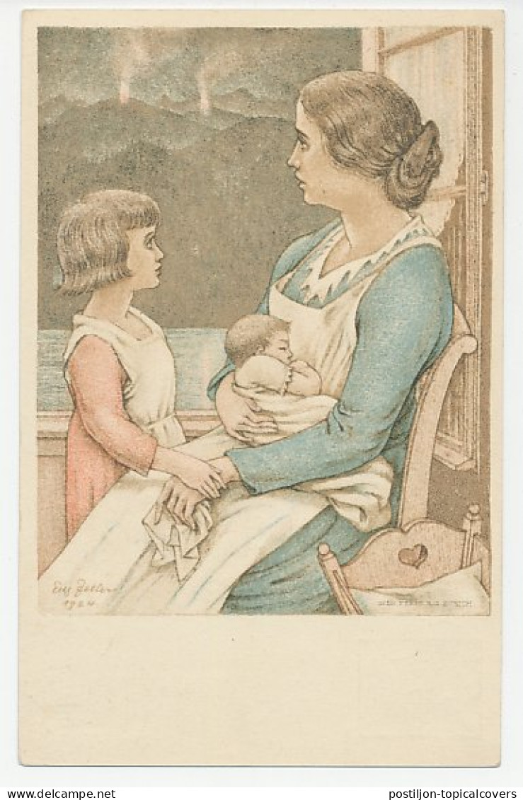 Postal Stationery Switzerland 1924 Mother - Child - Baby - Andere & Zonder Classificatie