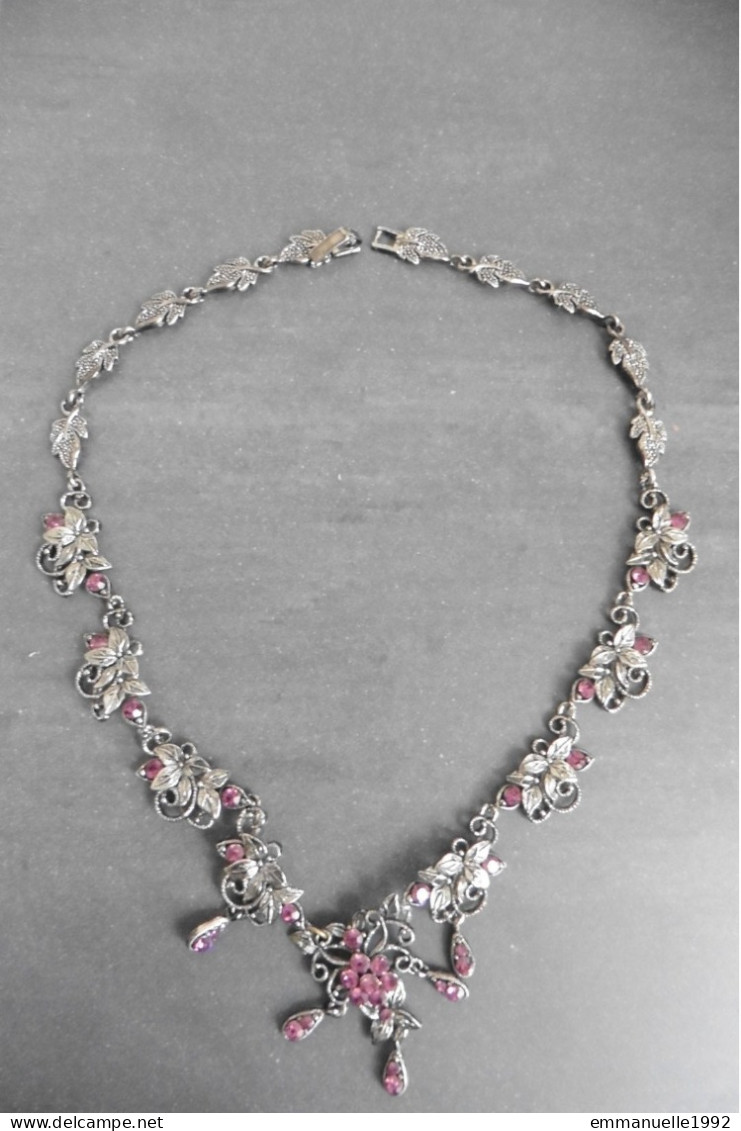 Vintage - Collier Style Princesse En Métal Argenté Serti Cristaux Strass Mauve Violet - Necklaces/Chains