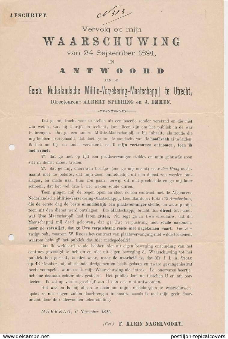 Em. 1876 Goor - Finsterwolde - Compleet Drukwerk - Briefe U. Dokumente