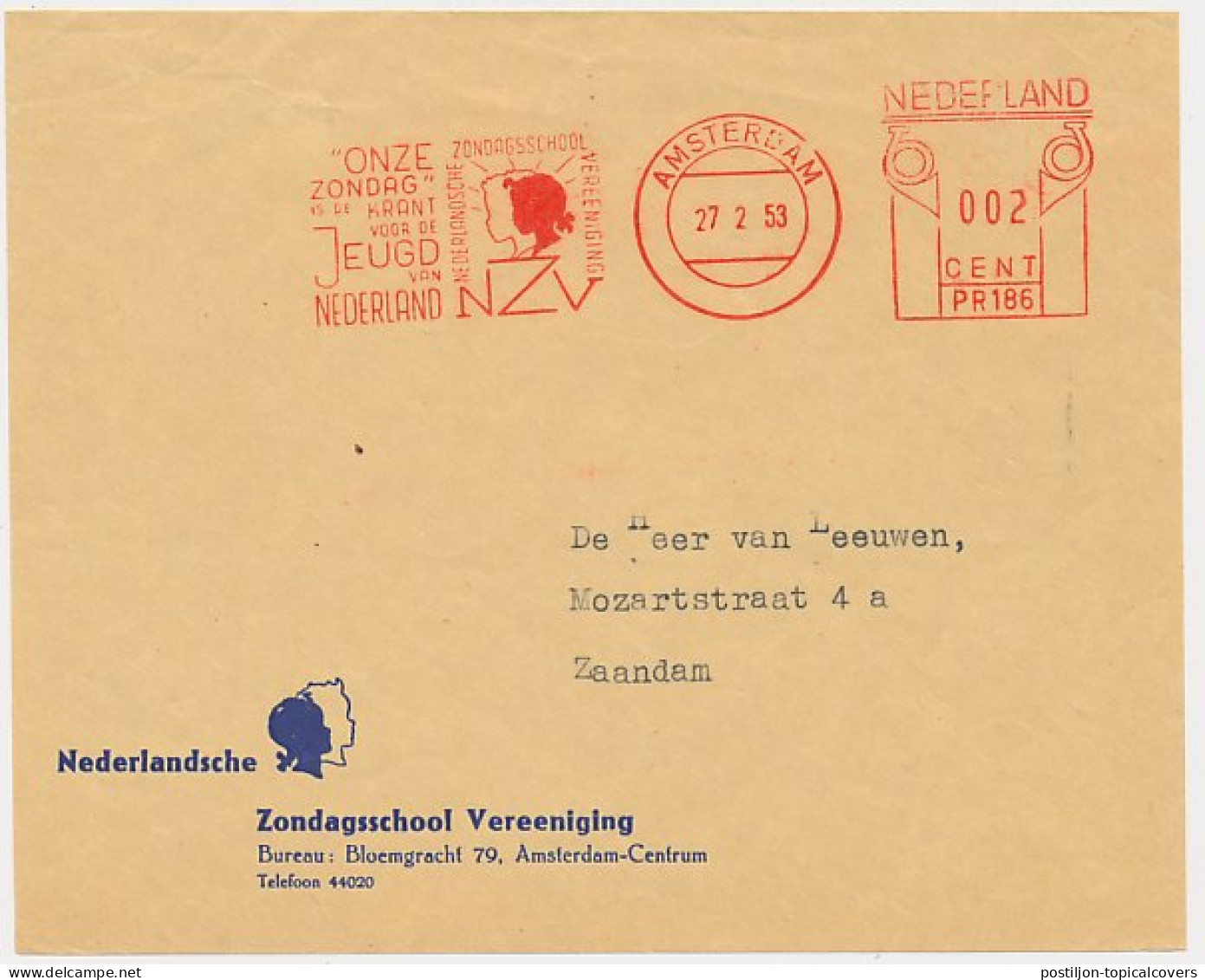 Meter Cover Front Netherlands 1953 Dutch Sunday School Association - Altri & Non Classificati