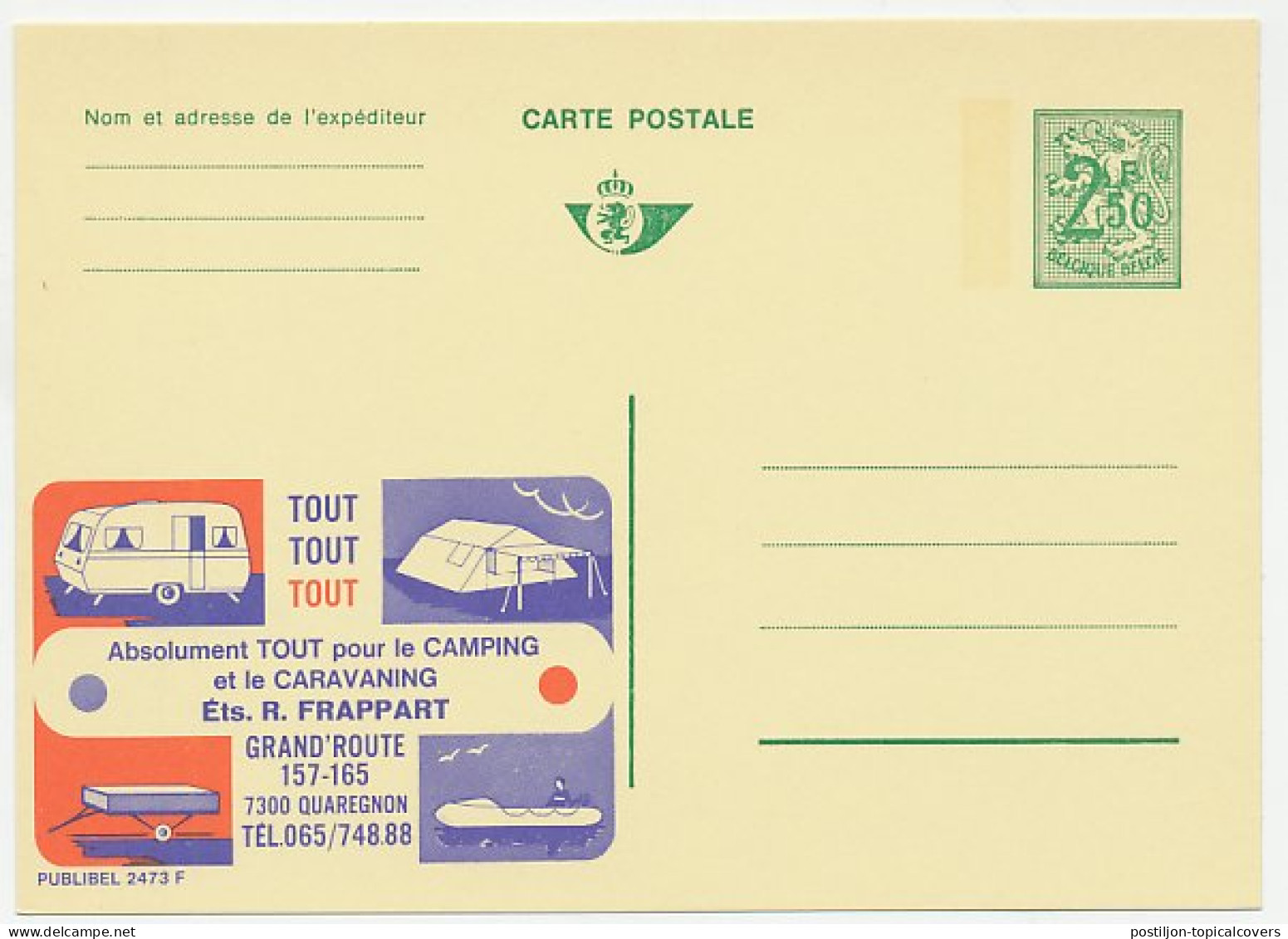 Publibel - Postal Stationery Belgium 1970 Caravan - Tent - Dinghy - Sonstige & Ohne Zuordnung