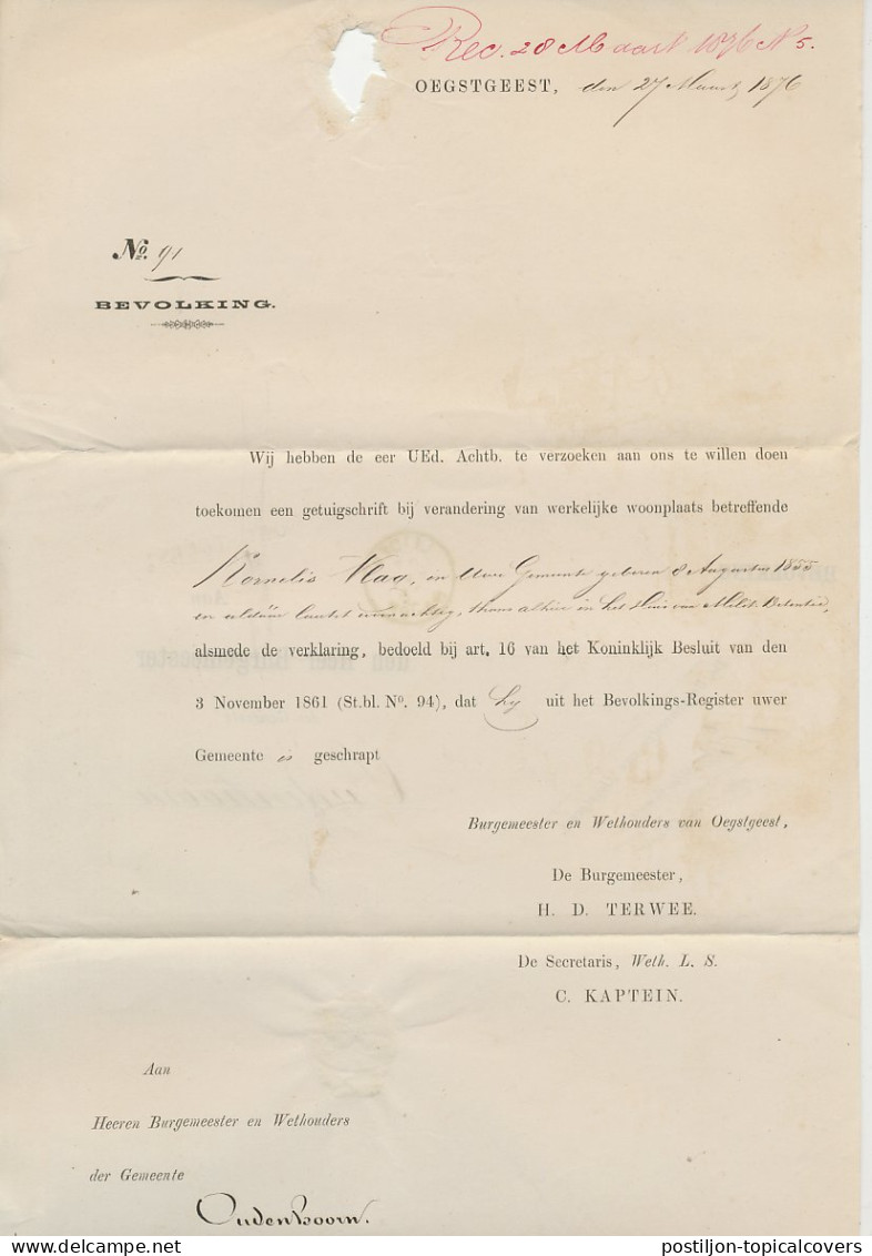 Naamstempel Oegstgeest 1875 - Cartas & Documentos