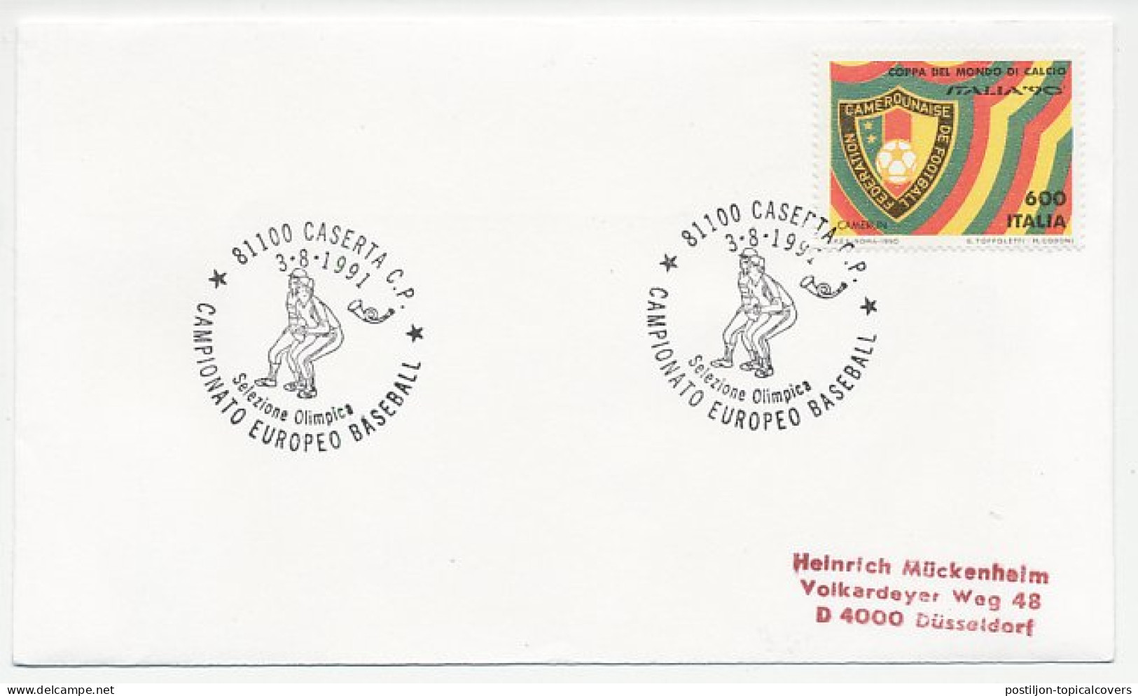 Cover / Postmark Italy 1991 Baseball - European Championships - Otros & Sin Clasificación