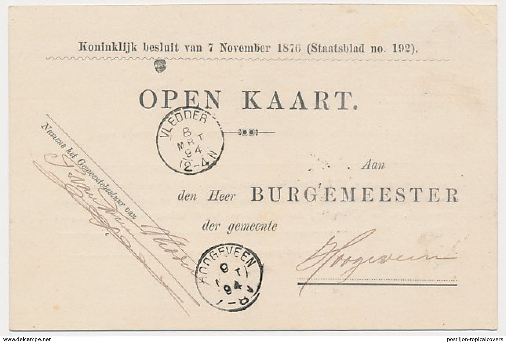 Kleinrondstempel Vledder 1894 - Non Classés