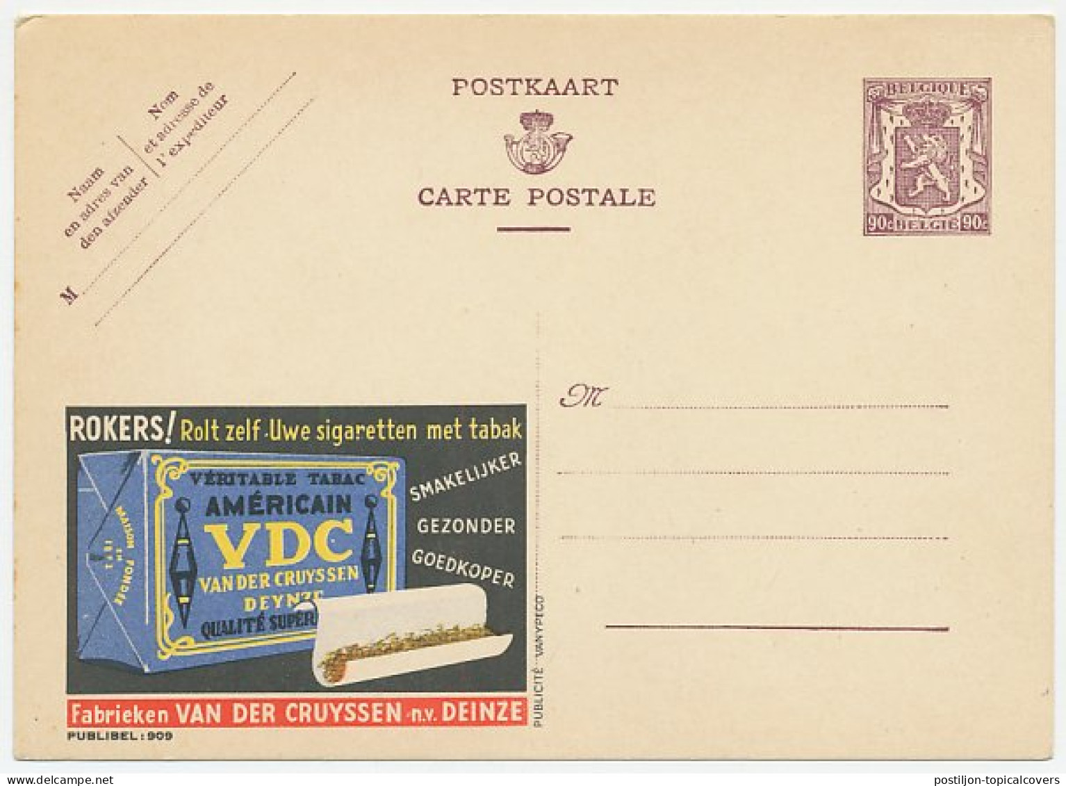Publibel - Postal Stationery Belgium 1948 Rolling Shag - Tobacco VDC - Tabac