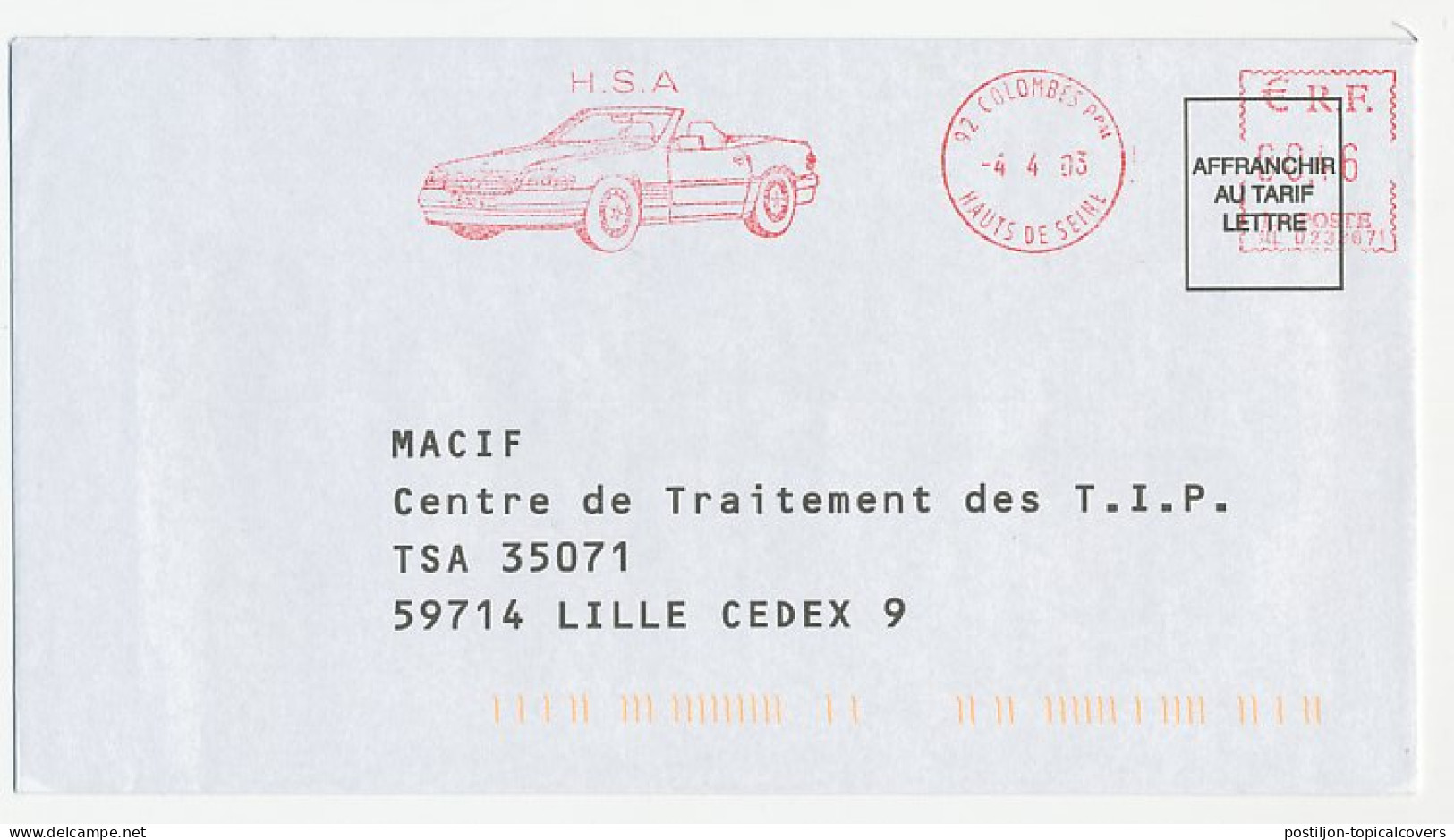Meter Cover France 2003 Car - HSA - Cabriolet - Autos