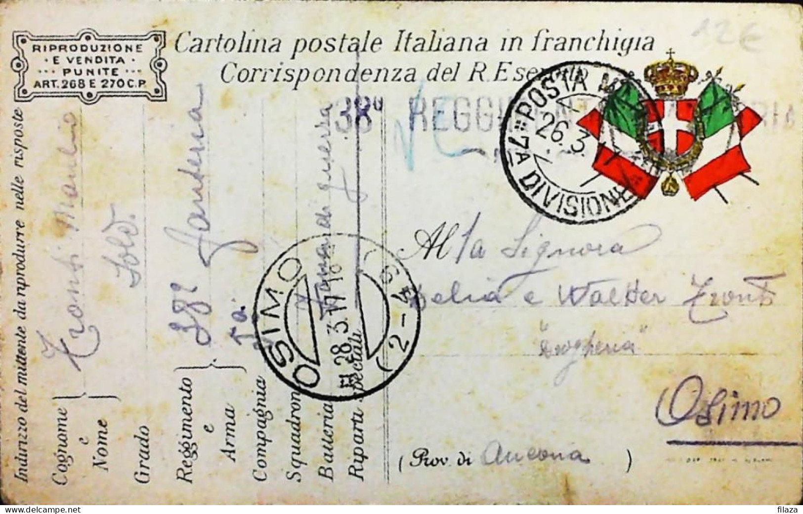 ITALY - WW1 – WWI Posta Militare 1915-1918 - Franchigia ILLUSTRATA (AGIAB) - S8086 - Poste Militaire (PM)