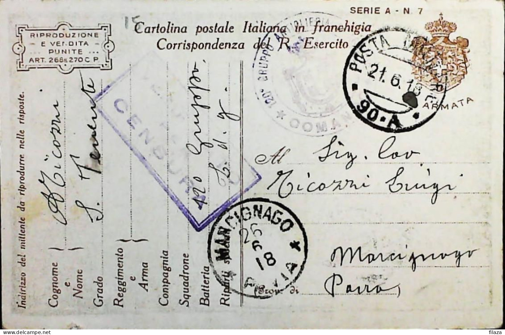 ITALY - WW1 – WWI Posta Militare 1915-1918 - Franchigia ILLUSTRATA (AGIAB) - S8081 - Military Mail (PM)