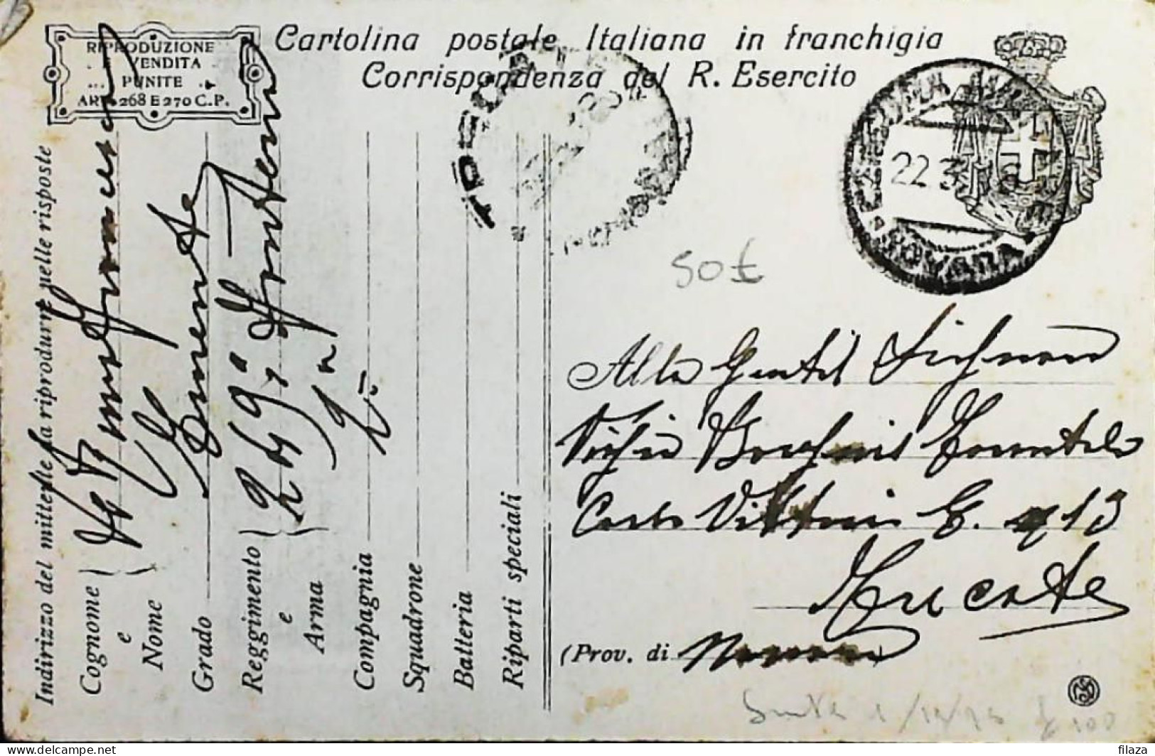 ITALY - WW1 – WWI Posta Militare 1915-1918 - Franchigia ILLUSTRATA (AGIAB) - S8079 - Military Mail (PM)