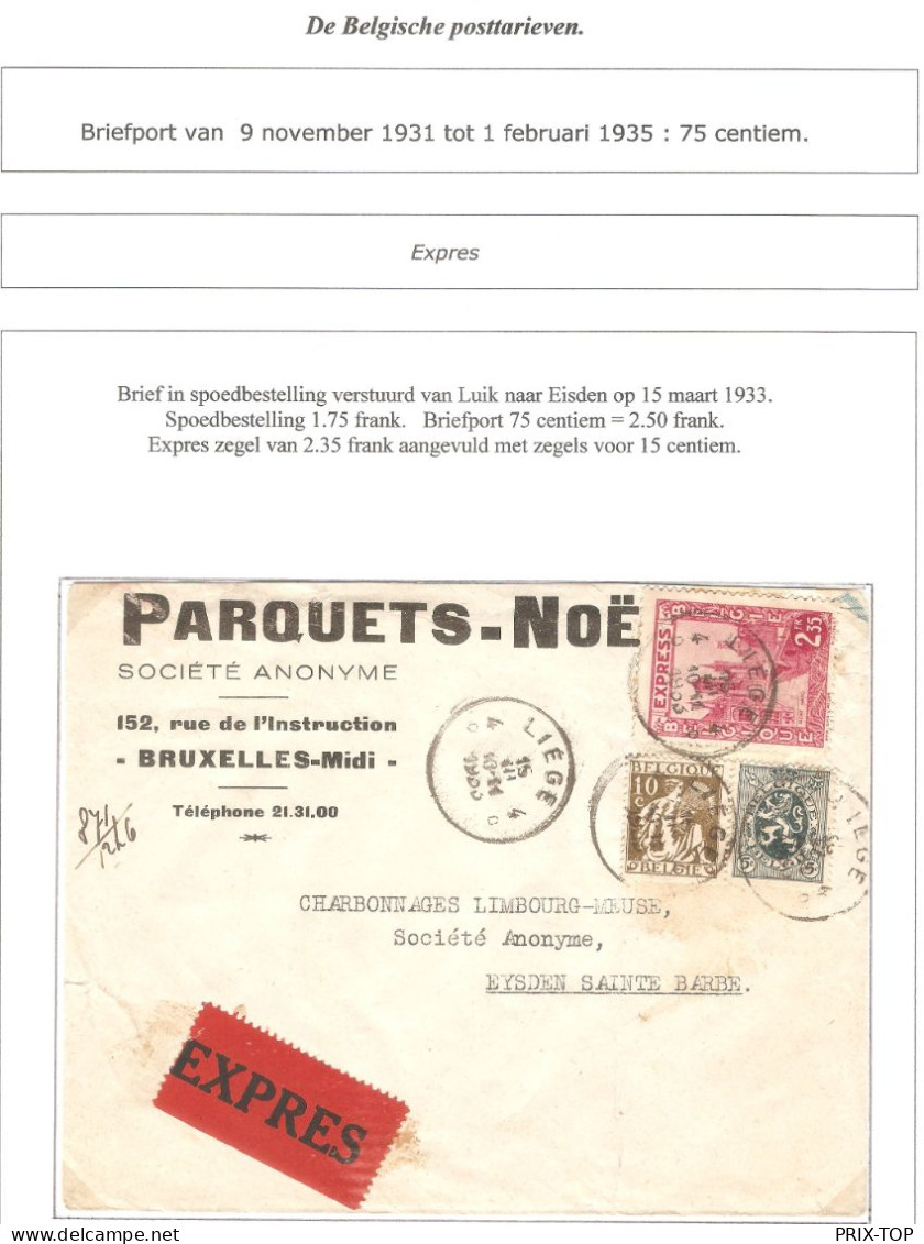 TP 292D-337-279 S/L. Parquets-Noël Expédié En Exprès Obl. Liège 15/3/1933 > Eysden Sainte Barbe - Covers & Documents