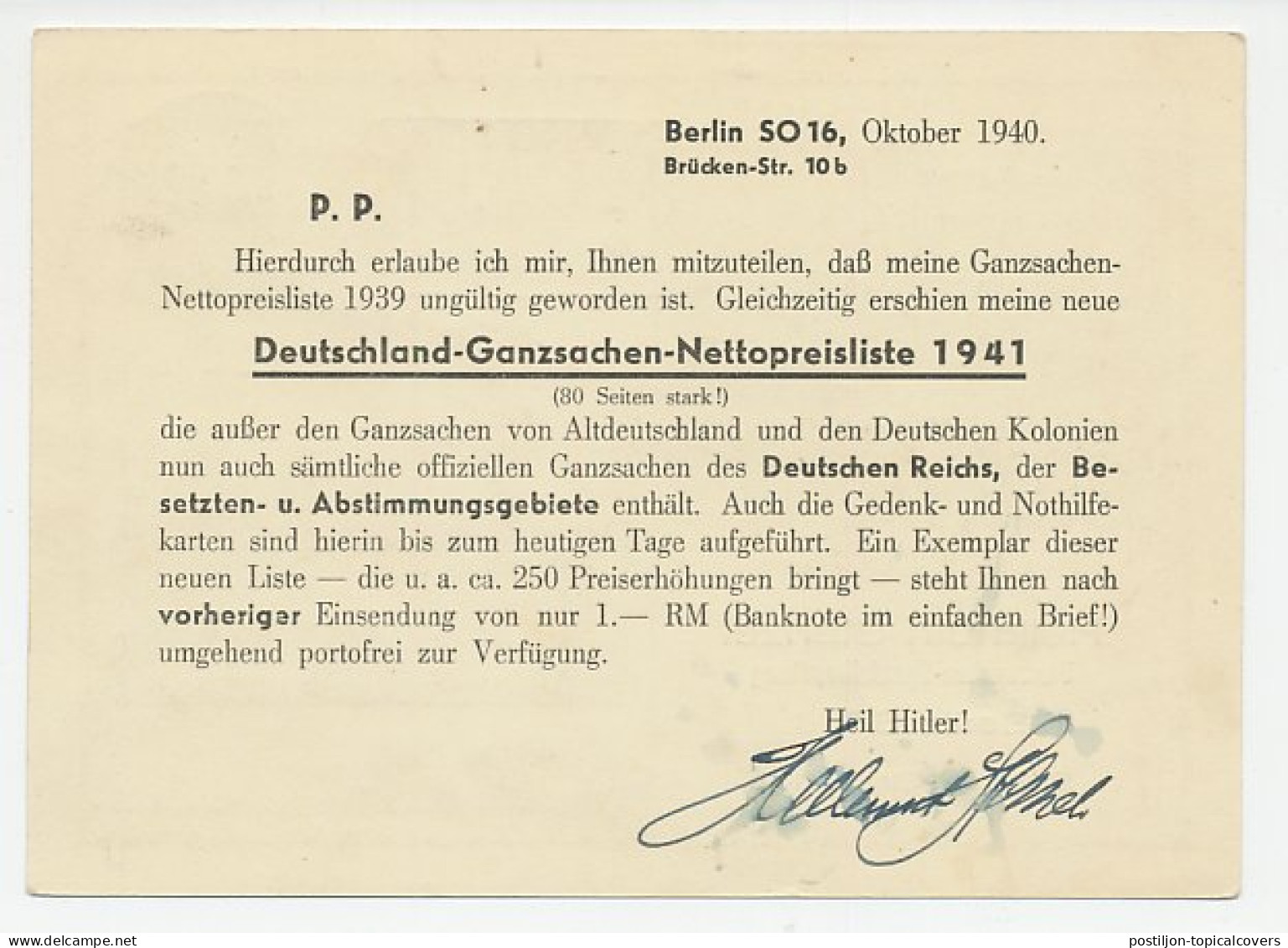 Postcard / Postmark Deutsches Reich / Germany 1940 Wrong Stationery Dealer - WO2