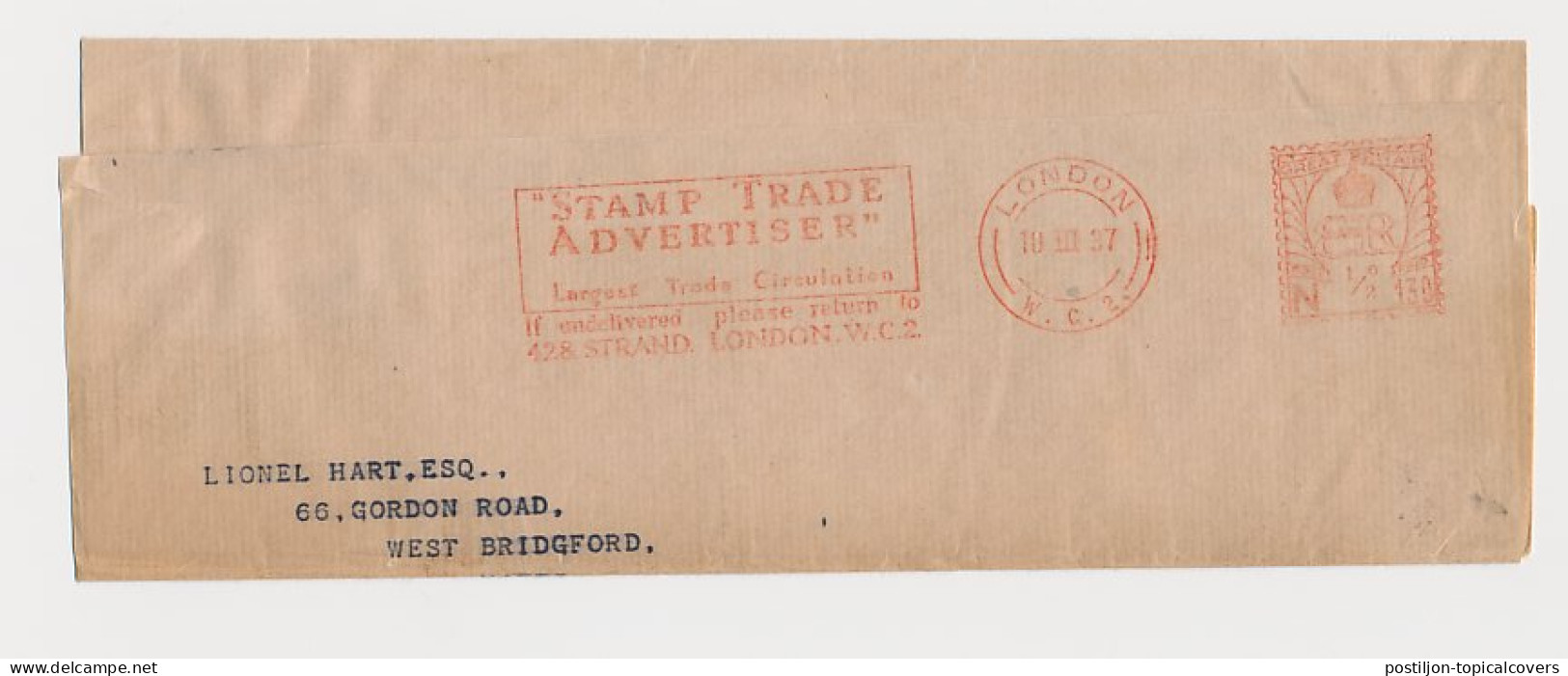 Meter Wrapper GB / UK 1937 Stamp Trade Advertiser - Sonstige & Ohne Zuordnung