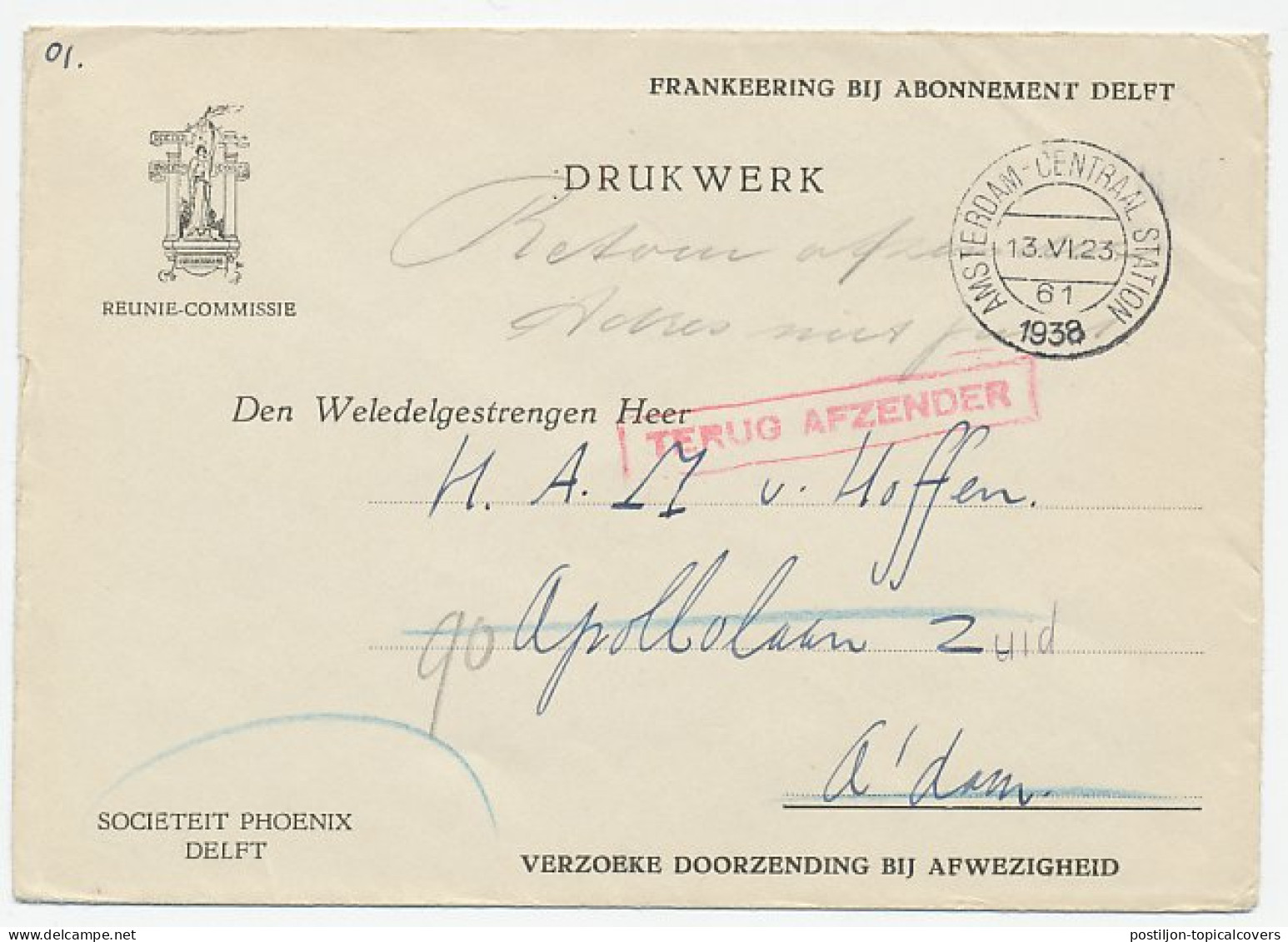 Locaal Te Amsterdam 1938 - Adres Onbekend - Terug Afzender - Non Classificati