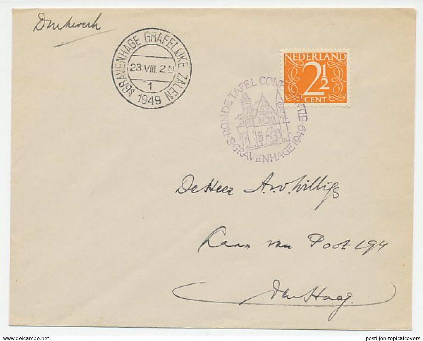 Cover / Postmark Netherlands 1949 Dutch - Indonesian Round Table Conference 1949 - Ohne Zuordnung