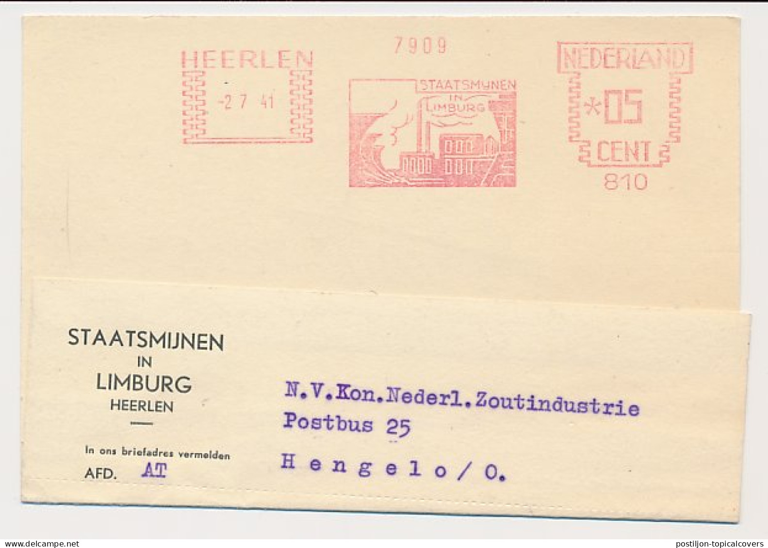 Meter Card Netherlands 1941 Coal Mine - State Mine - Cooling Towers - Heerlen - Altri & Non Classificati