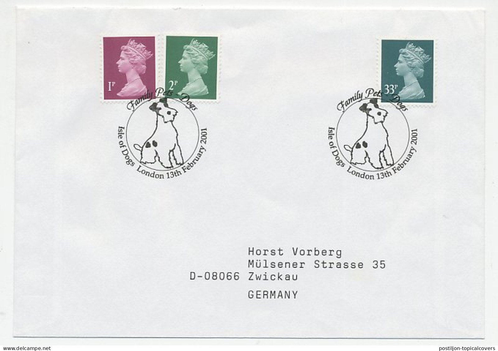 Cover / Postmark GB / UK 2001 Dog - Sonstige & Ohne Zuordnung
