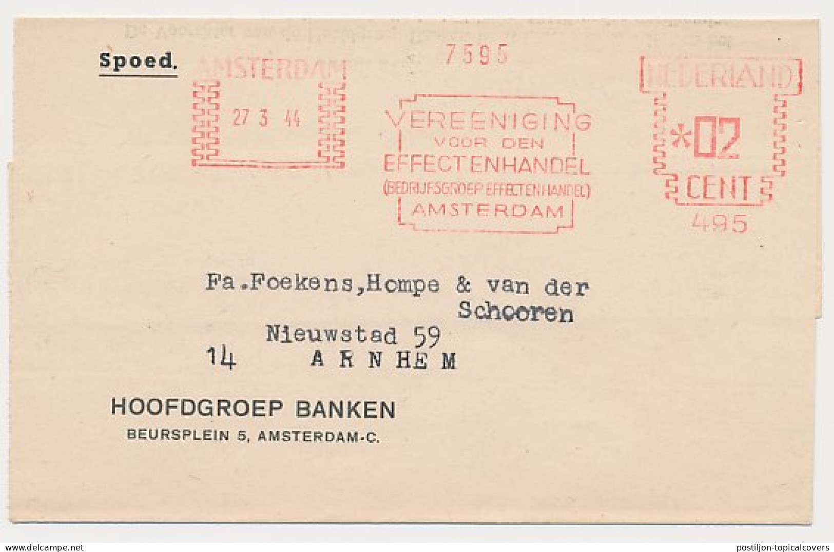 Meter Printed Matter Netherlands 1944 Securities Trading Association - Non Classés