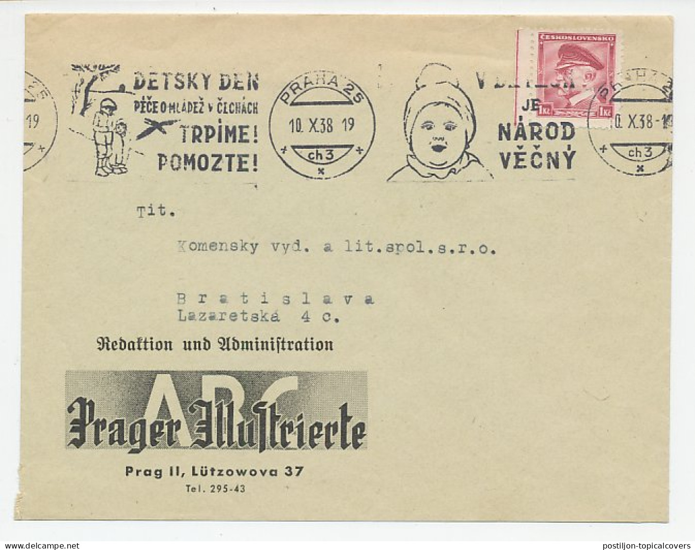 Cover / Postmark Czechoslovakia 1938 Children S Day - Youth Care - Andere & Zonder Classificatie