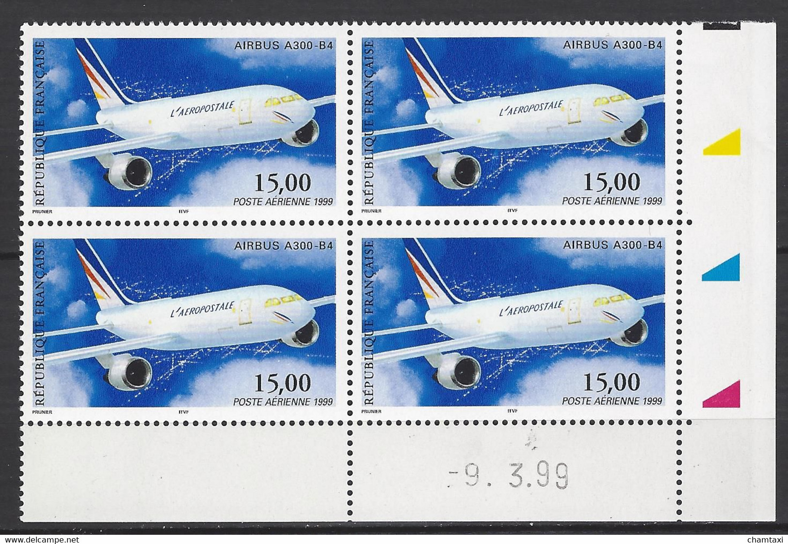CD PA 63 FRANCE 1999 TIMBRE POSTE AERIENNE 63 AIRBUS A 300 B4  COIN DATE 63 : 9 / 3 / 99 - Luchtpost