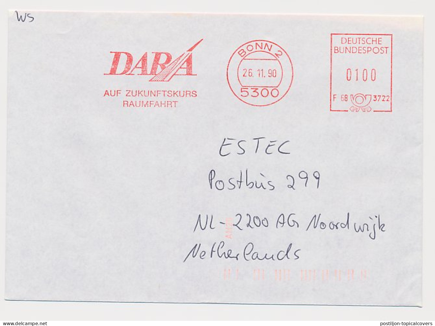 Meter Cover Germany 1990 DARA - Aerospace - Astronomia