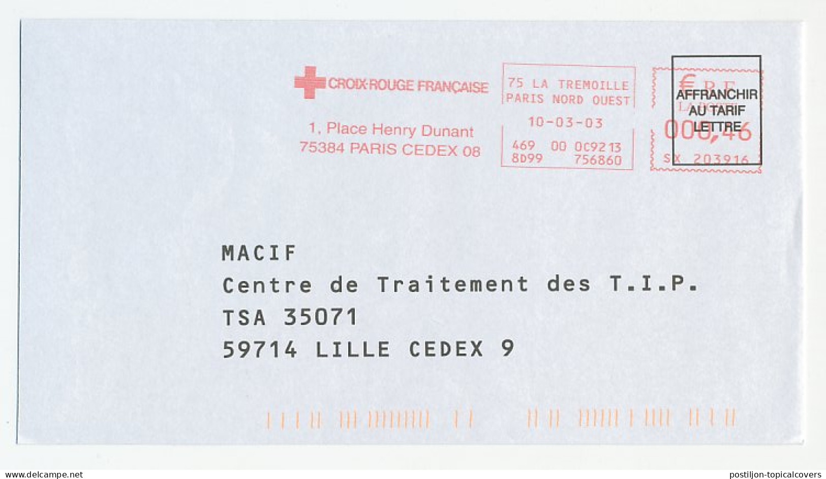 Meter Cover France 2003 Red Cross - Henry Dunant - Rode Kruis