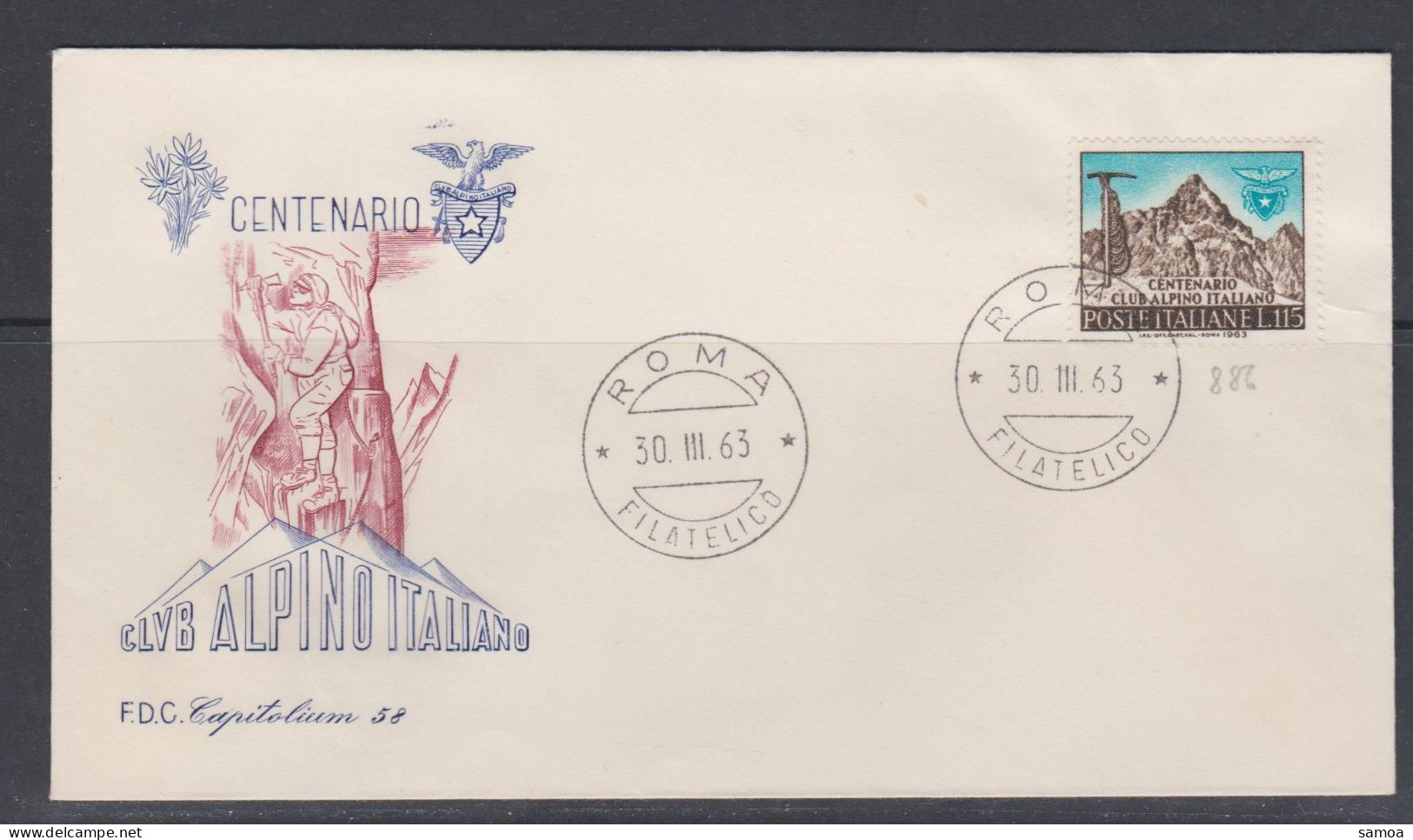 Italie FDC 1963 886 Alpinisme Club Alpin Italien Mont Viso - FDC