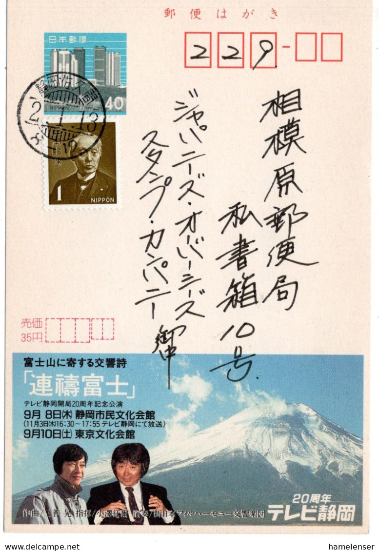 78391 - Japan - 1990 - ¥40 ReklameGAKte "Shizuoka TV" M ZusFrankatur SHIZUOKA SAKUMA -> Sagamihara - Montagne