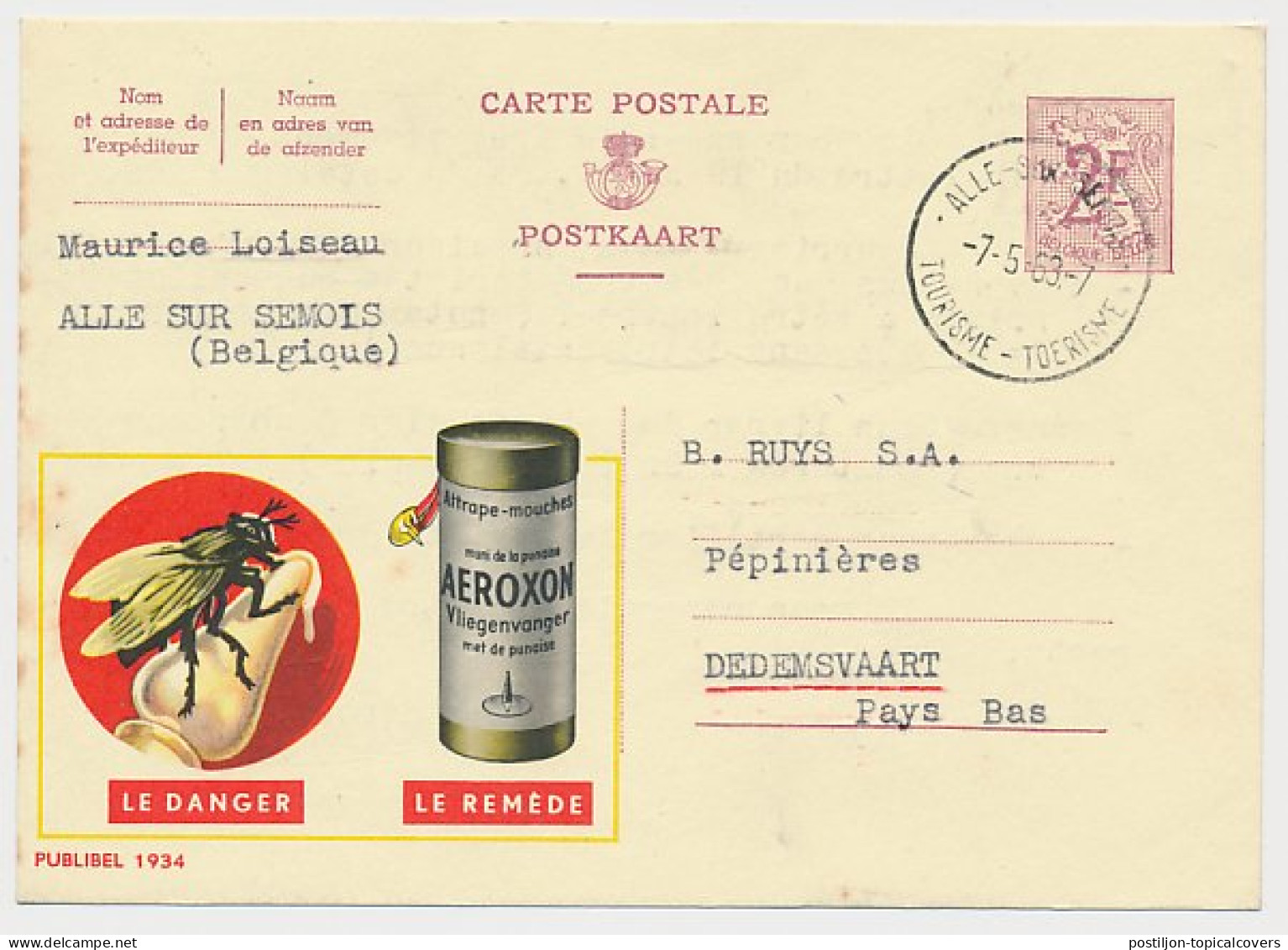 Publibel - Postal Stationery Belgium 1963 Fly - Flycatcher - Aeroxon - Autres & Non Classés