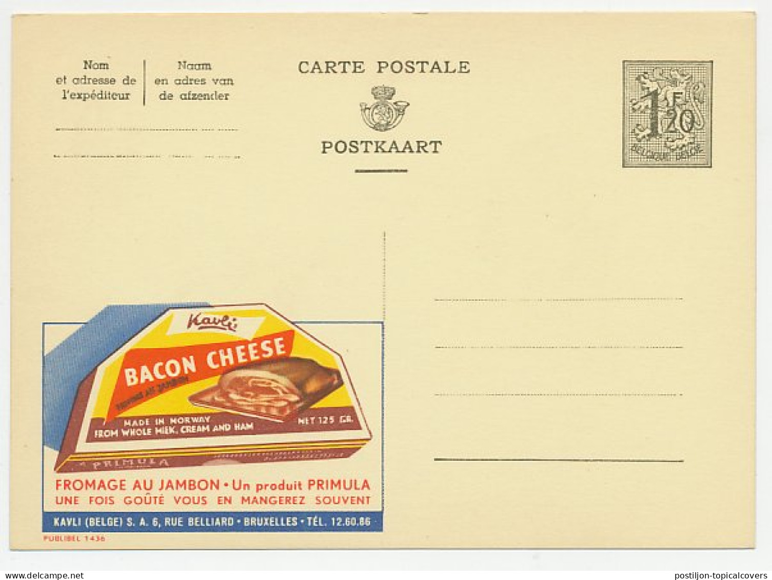 Publibel - Postal Stationery Belgium 1954 Bacon Cheese - Ernährung