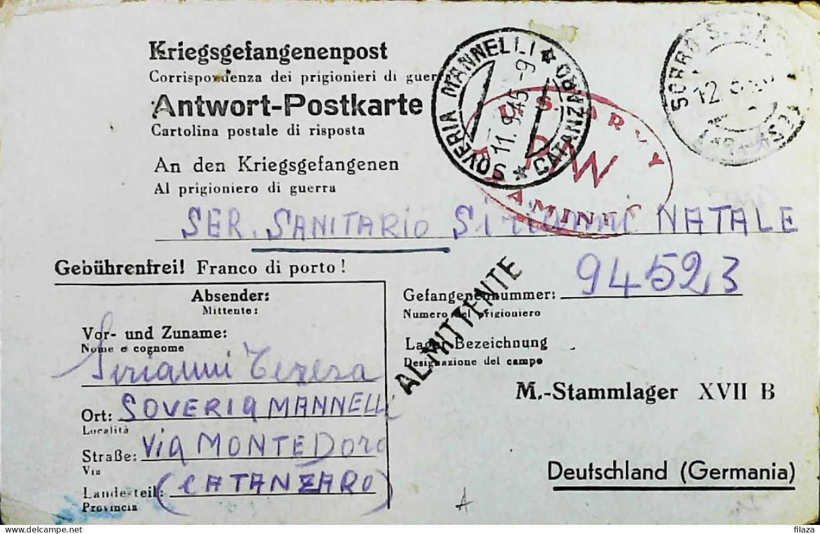 POW WW2 – WWII Italian Prisoner Of War In Germany USA CENSOR- Censorship Censure Geprüft  – S7722 - Military Mail (PM)