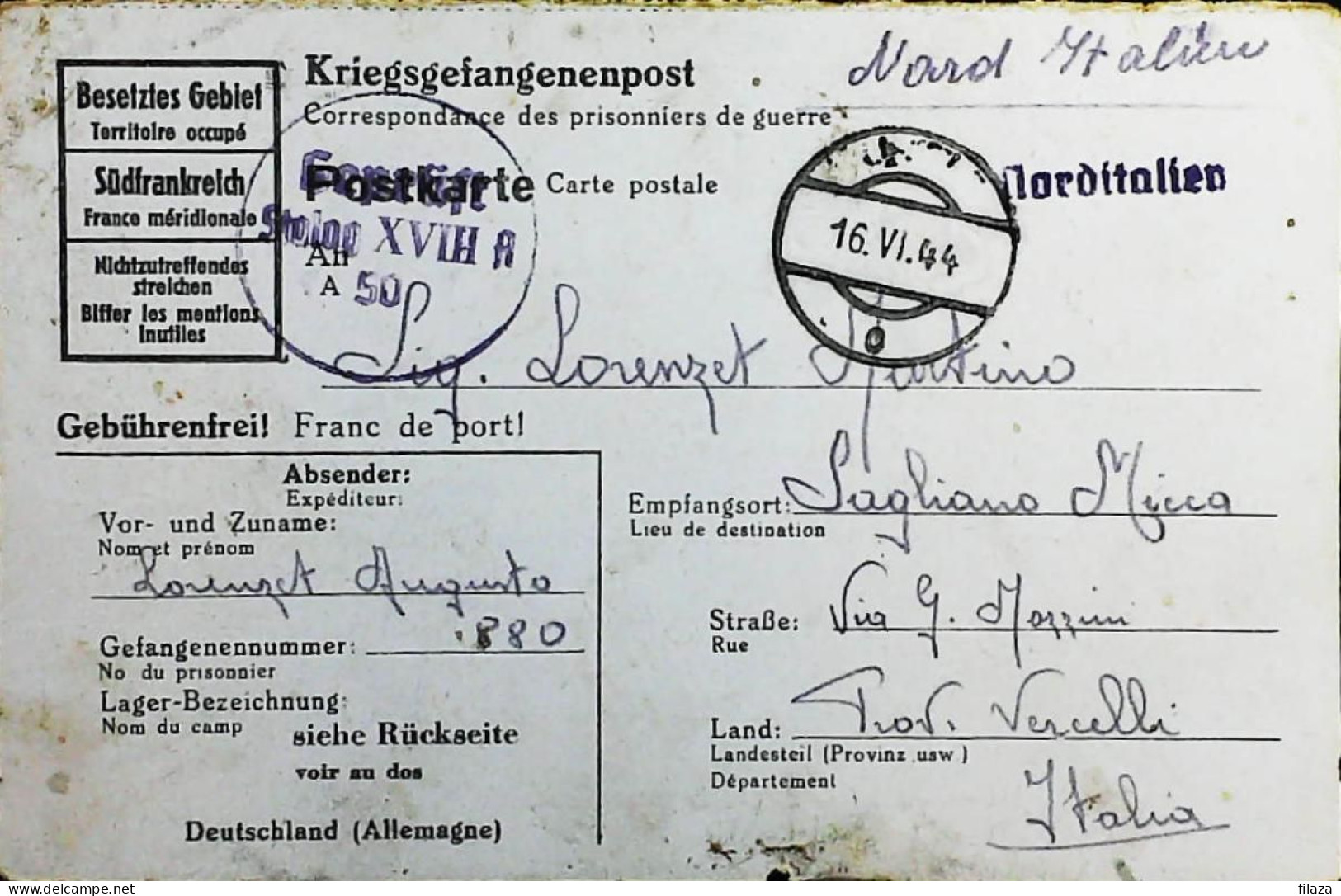 POW WW2 – WWII Italian Prisoner Of War In Germany - Censorship Censure Geprüft  – S7685 - Military Mail (PM)