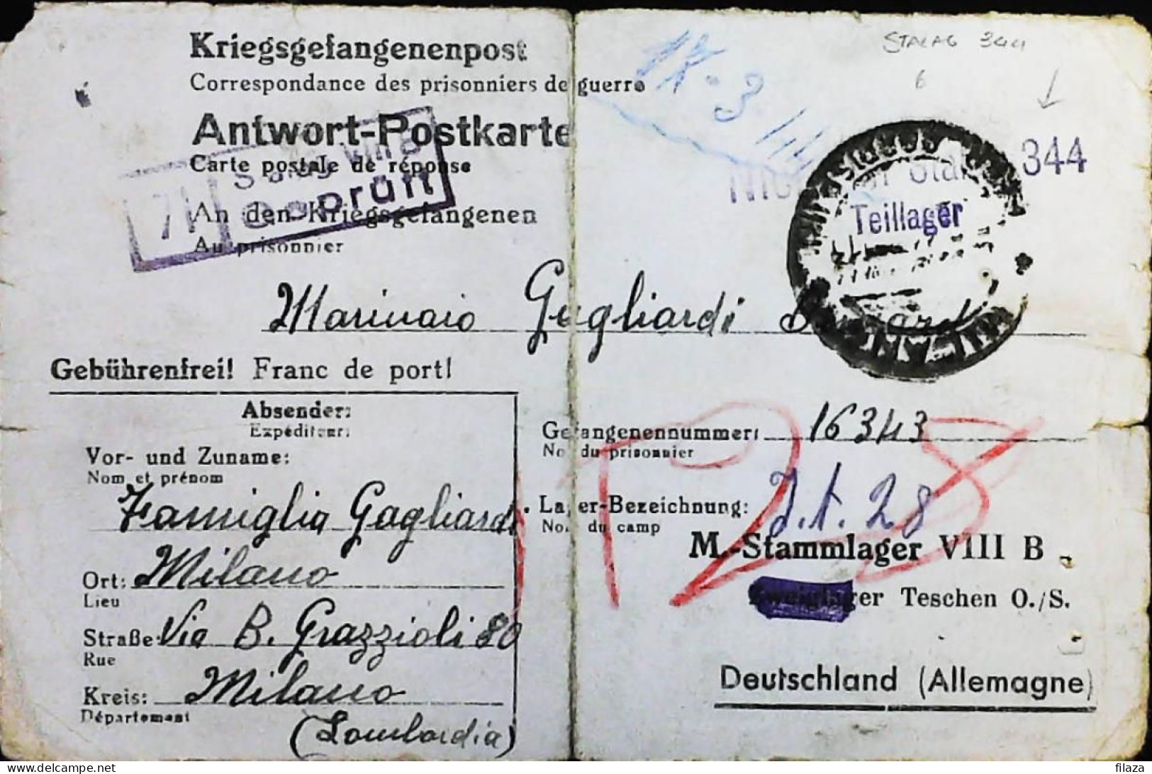 POW WW2 – WWII Italian Prisoner Of War In Germany - Censorship Censure Geprüft  – S7690 - Militaire Post (PM)