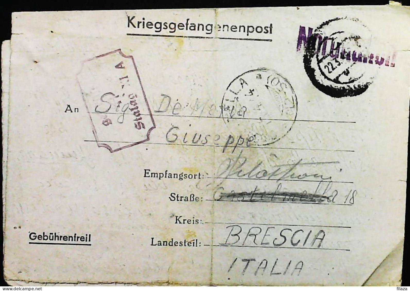 POW WW2 – WWII Italian Prisoner Of War In Germany - Censorship Censure Geprüft  – S7707 - Poste Militaire (PM)