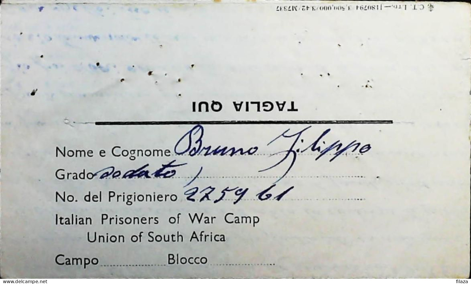 POW WW2 – WWII Italian Prisoner Of War In SOUTH AFRICA - Censorship Censure Geprüft  – S7741 - Militärpost (MP)