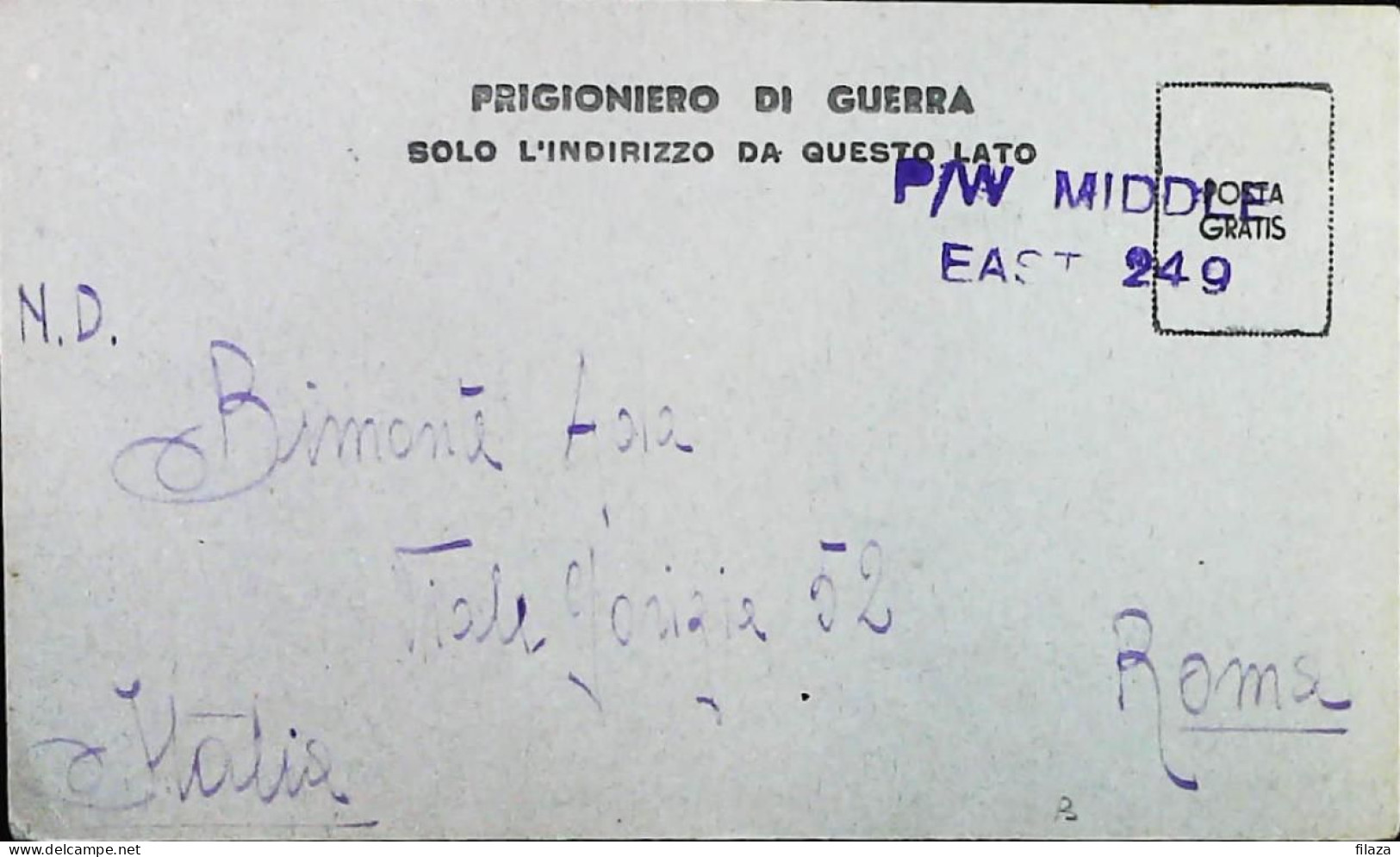 POW WW2 – WWII Italian Prisoner Of War In MIDDLE EAST AFRICA - Censorship Censure Geprüft  – S7733 - Poste Militaire (PM)