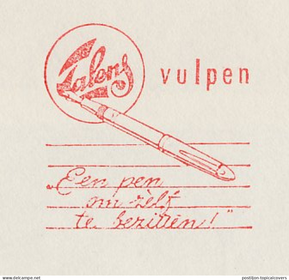 Meter Cover Netherlands 1963 Fountain Pen - Talens - Apeldoorn - Zonder Classificatie