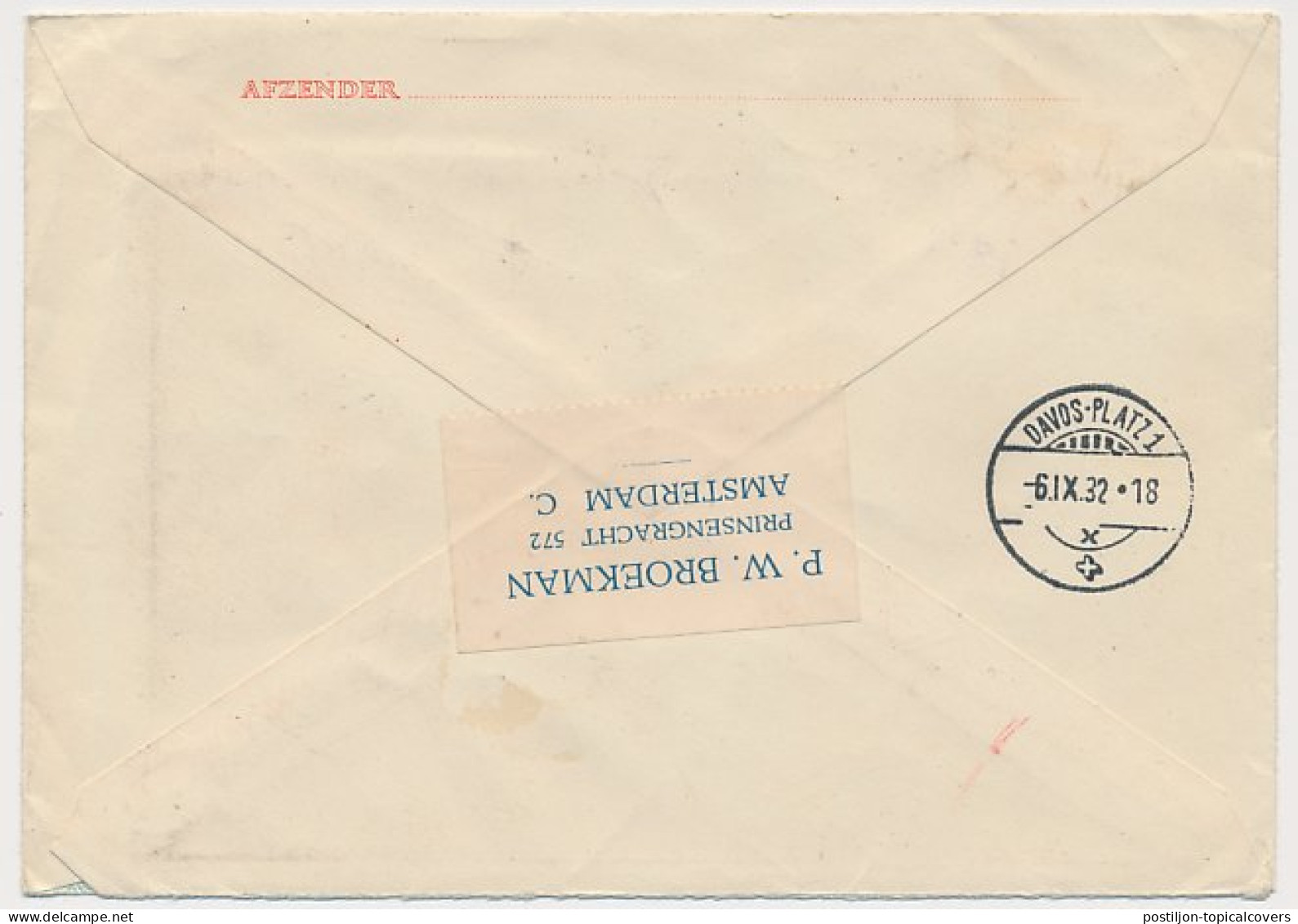 Envelop G. 22 / Bijfr. Aangetekend Amsterdam - Zwitserland 1932 - Postal Stationery
