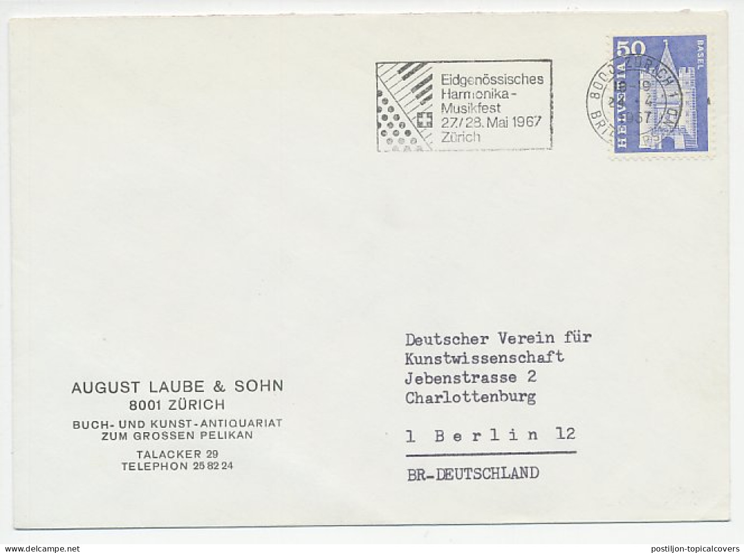 Cover / Postmark Switzerland 1967 Accordion Music Festival - Harmonica - Musique