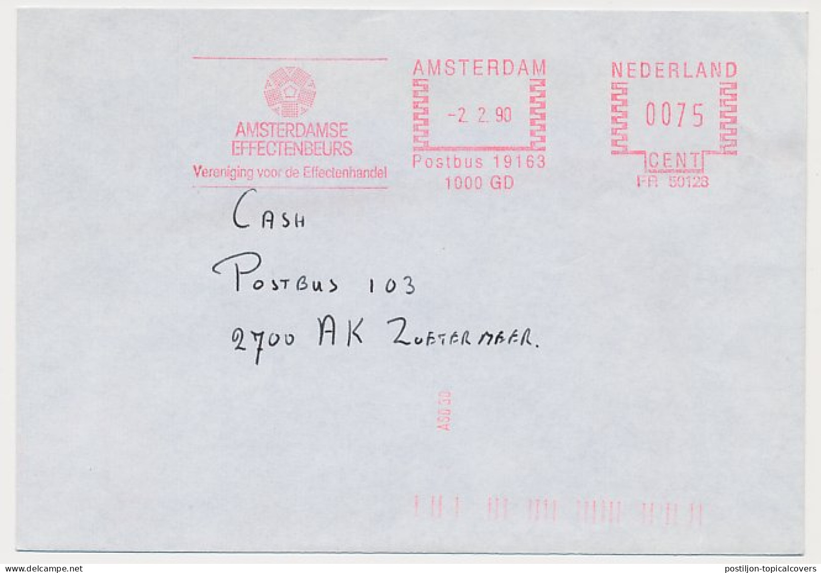 Meter Cover Netherlands 1990 Amsterdam Stock Exchange - Non Classés