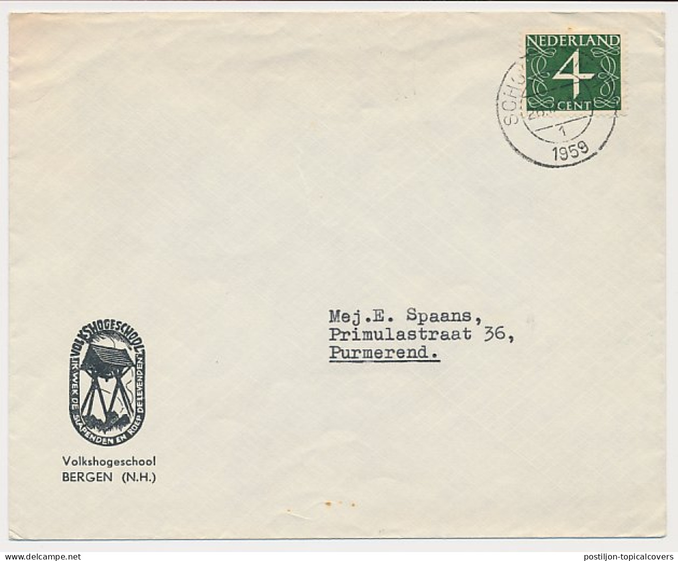 Firma Envelop Bergen 1959 - Volkshogeschool - Klokkenstoel - Unclassified