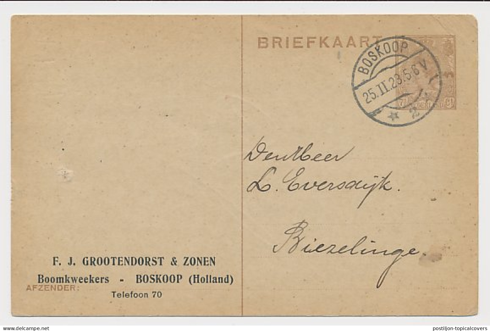 Briefkaart G. 194 Particulier Bedrukt Boskoop 1923 - Material Postal