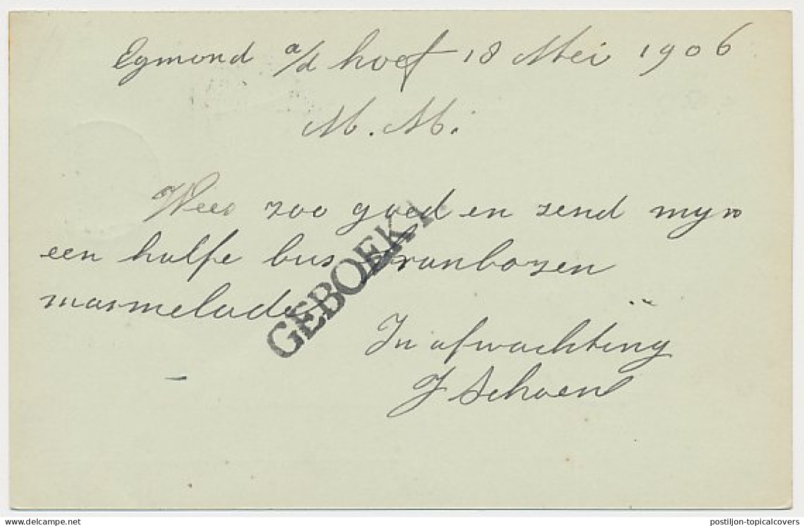 Kleinrondstempel Egmond A/D Hoef 1906 - Unclassified